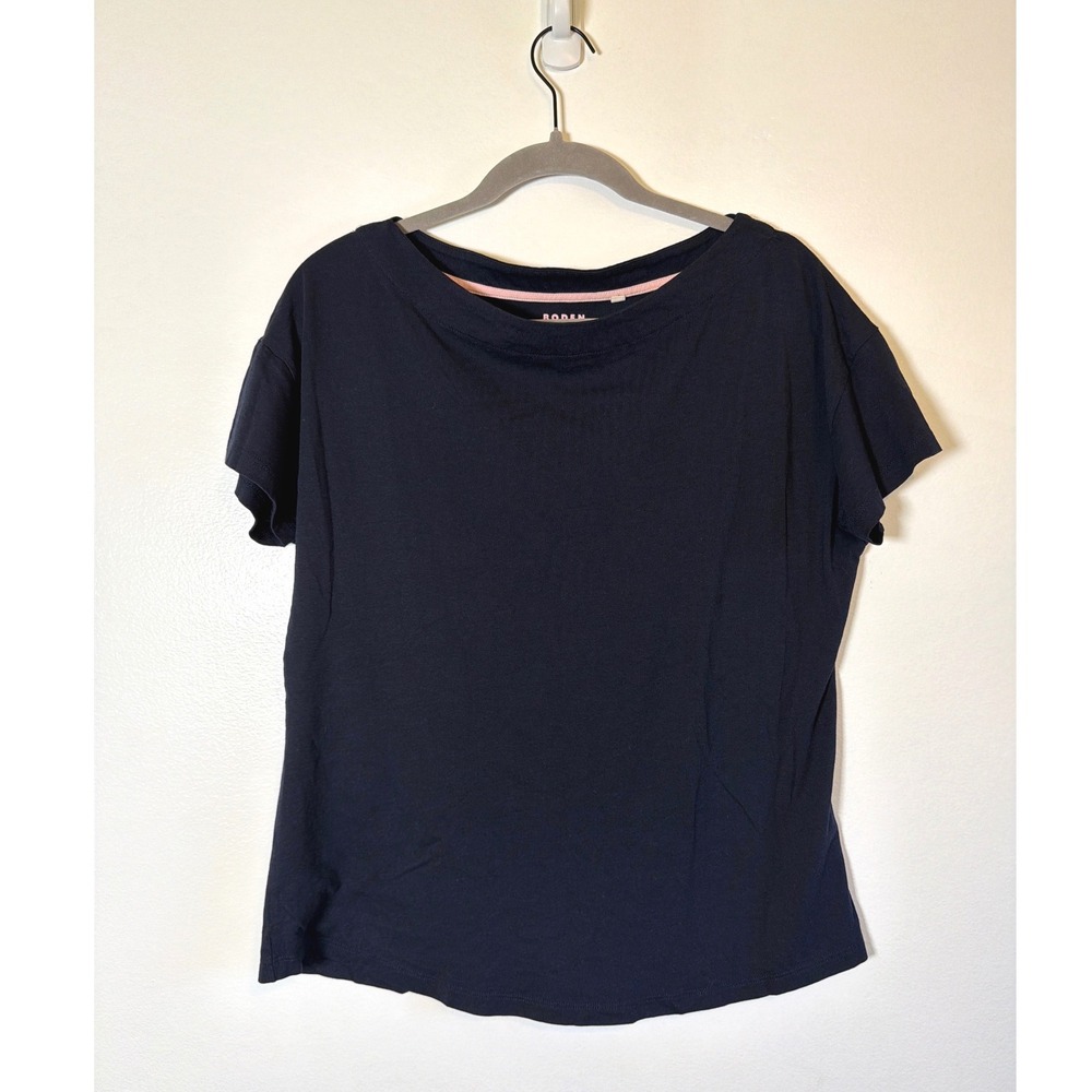 Boden Navy Blue Cotton Tencel Modal Boat Neck Short Sleeve Tee Shirt US 12